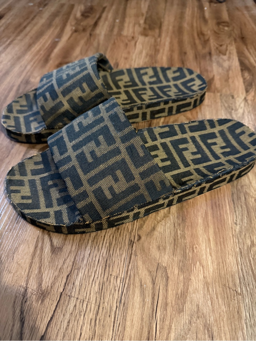 Handmade Custom Fendi FF Logo Slide Sandals in Brown and Black Size EU 46 Used